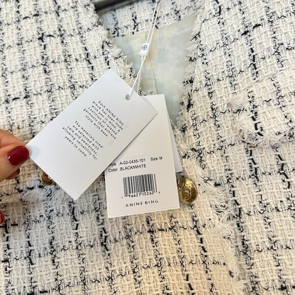 ANINE BING Janet Tweed Dress in White Plaid Size Medium NWT - Picture 7 of 15